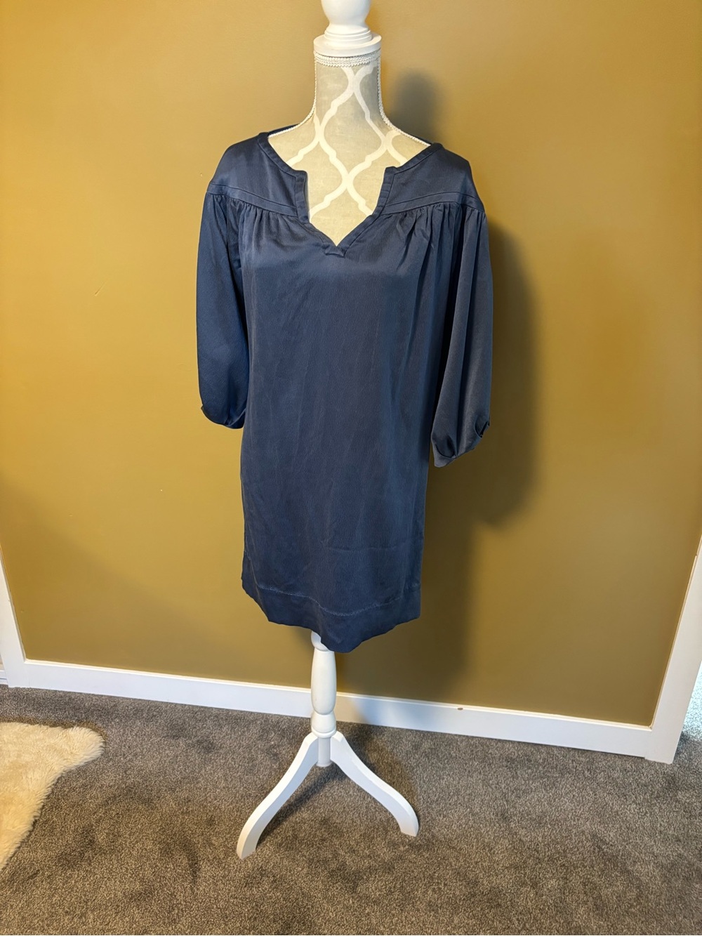 Diane von Furstenberg Risette Silk Keyhole Sleeve Tunic Dress Steel Blue
